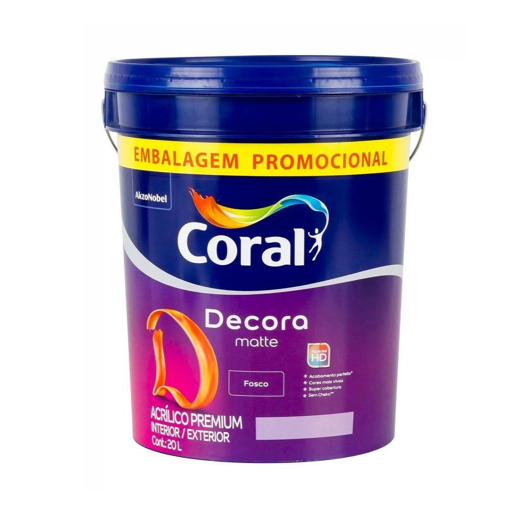 Embalagem Promocional de Tinta Coral Decora MATTE (Fosco), de 20 litros. Embalagem Promocional de Tinta Coral Decora MATTE (Fosco), de 20 litros.