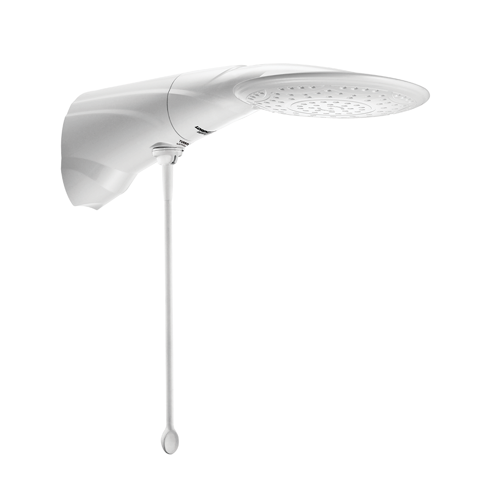 Imagem de ducha eletrônica Advanced Turbo 6400W da Lorenzetti, com espalhador grande e sistema de pressurização integrado, ideal para locais com baixa pressão de água.