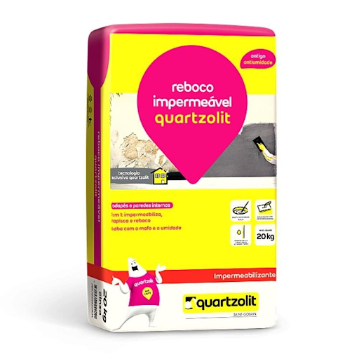 Saco de Reboco Impermeável Quartzolit, um reboco anti-umidade que impermeabiliza e combate mofo. Saco de Reboco Impermeável Quartzolit, um reboco anti-umidade que impermeabiliza e combate mofo.