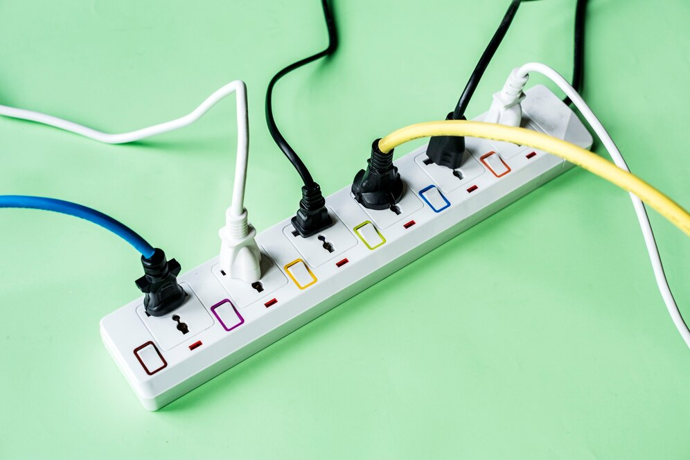 Conjunto de tomadas e interruptores de diferentes modelos e designs, mostrando a variedade de opções disponíveis para a instalação elétrica.
