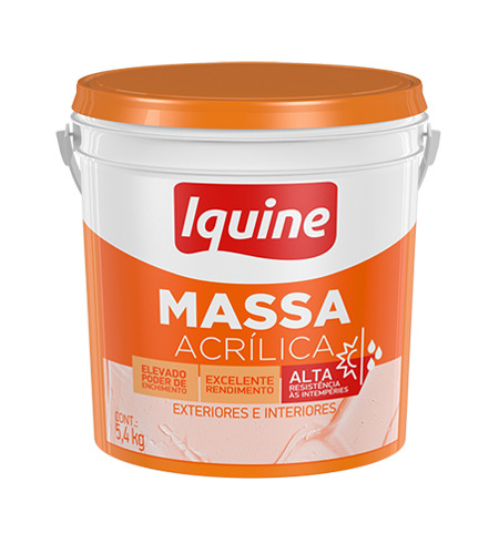 Embalagem de Massa Acrílica Iquine (5,4 kg), com destaque para o uso em exteriores e interiores e alta resistência. O artigo compara a diferença entre massa acrílica e massa corrida e mostra as promoções da Tupan. Embalagem de Massa Acrílica Iquine (5,4 kg), com destaque para o uso em exteriores e interiores e alta resistência. O artigo compara a diferença entre massa acrílica e massa corrida e mostra as promoções da Tupan.