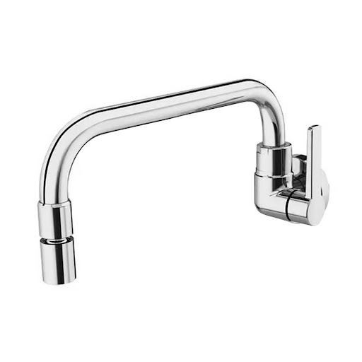 Foto em estúdio de uma torneira Docol cromada para instalação na parede, com bica em formato "L" e arejador. O artigo sobre torneiras para cozinha Docol destaca este modelo de torneira de parede e outras opções de torneira gourmet nas promoções da Tupan. Foto em estúdio de uma torneira Docol cromada para instalação na parede, com bica em formato "L" e arejador. O artigo sobre torneiras para cozinha Docol destaca este modelo de torneira de parede e outras opções de torneira gourmet nas promoções da Tupan.